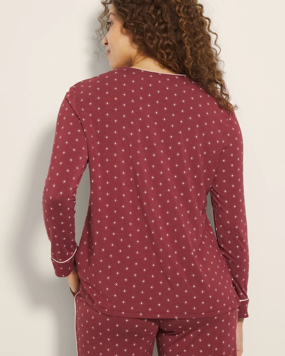 Piped Long-Sleeve Notch Pajama Top | Soma